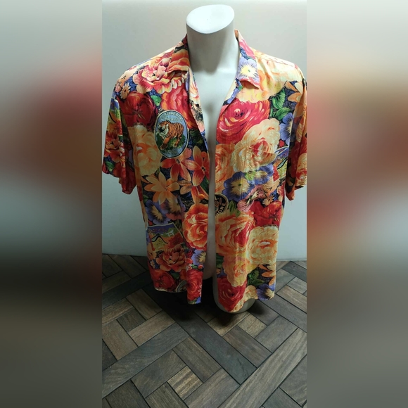 Jams World mens shirt large Raffles Hotel motif orange lightly used